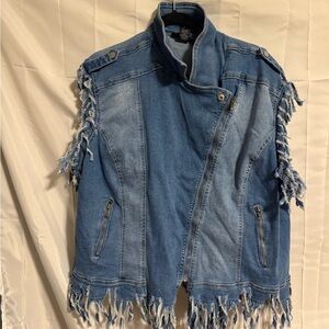 Ashley Stewart Light Wash Denim Jacket with Asymmetrical Zip